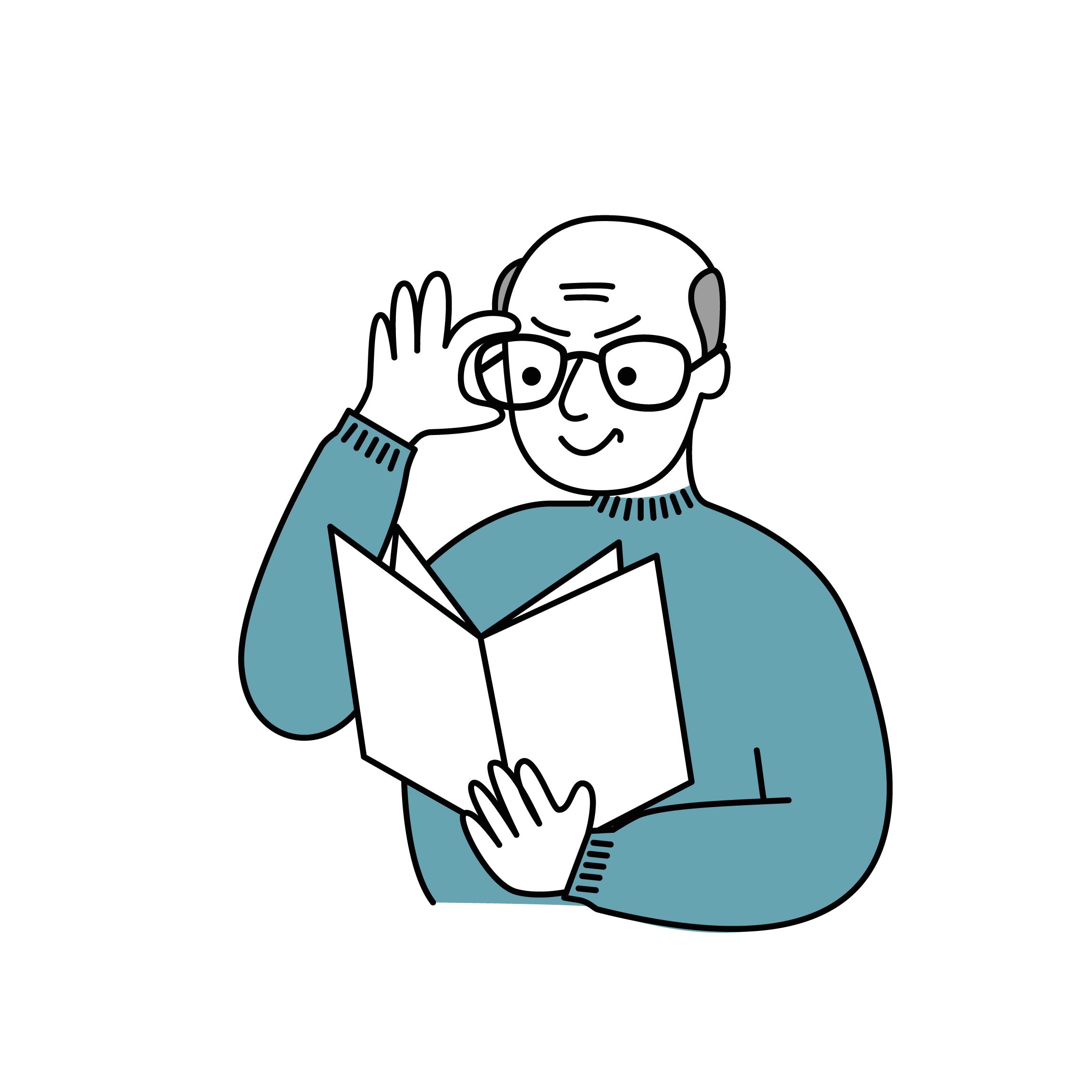 Mann med briller leser brosjyre