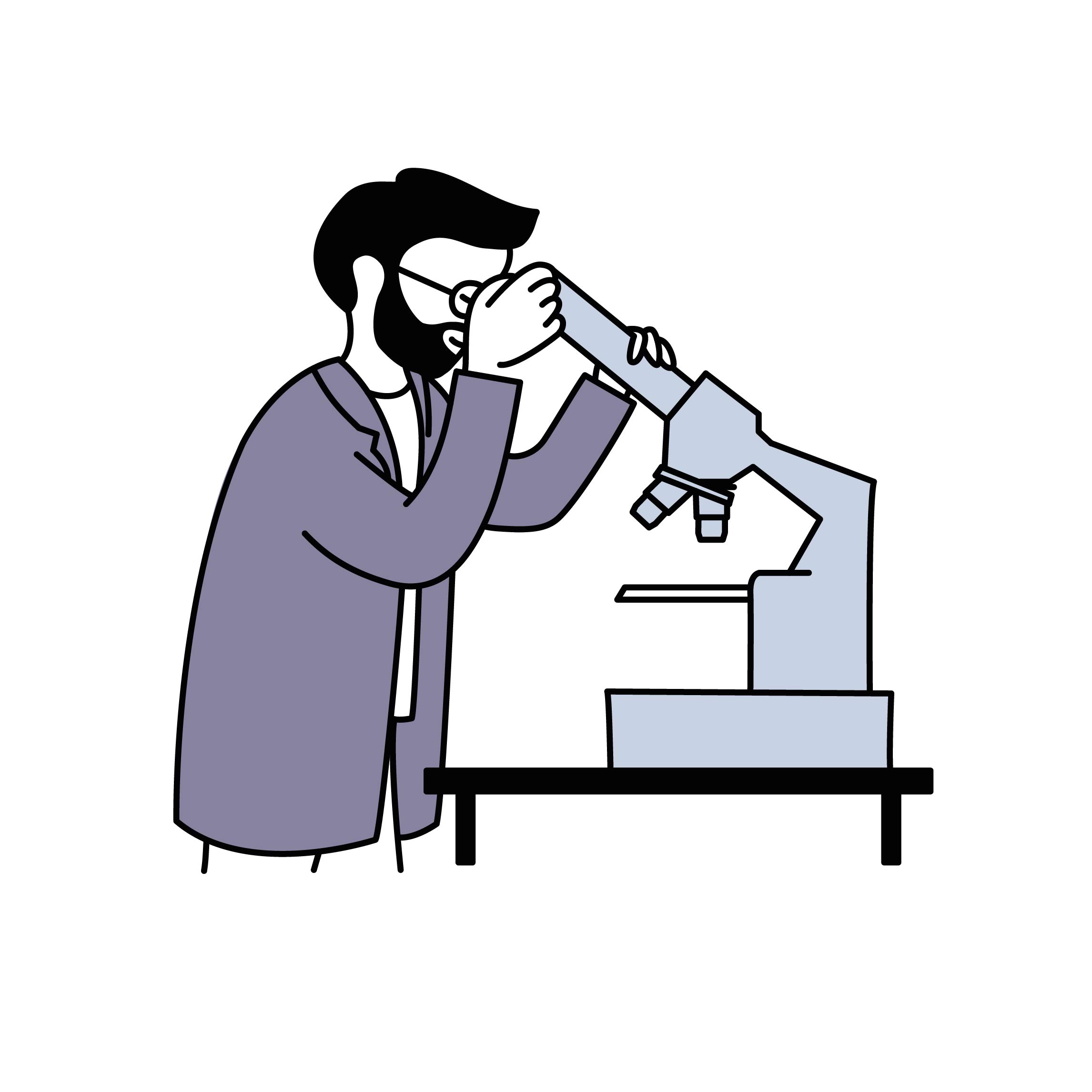 Illustrasjon: mann med mikroskop