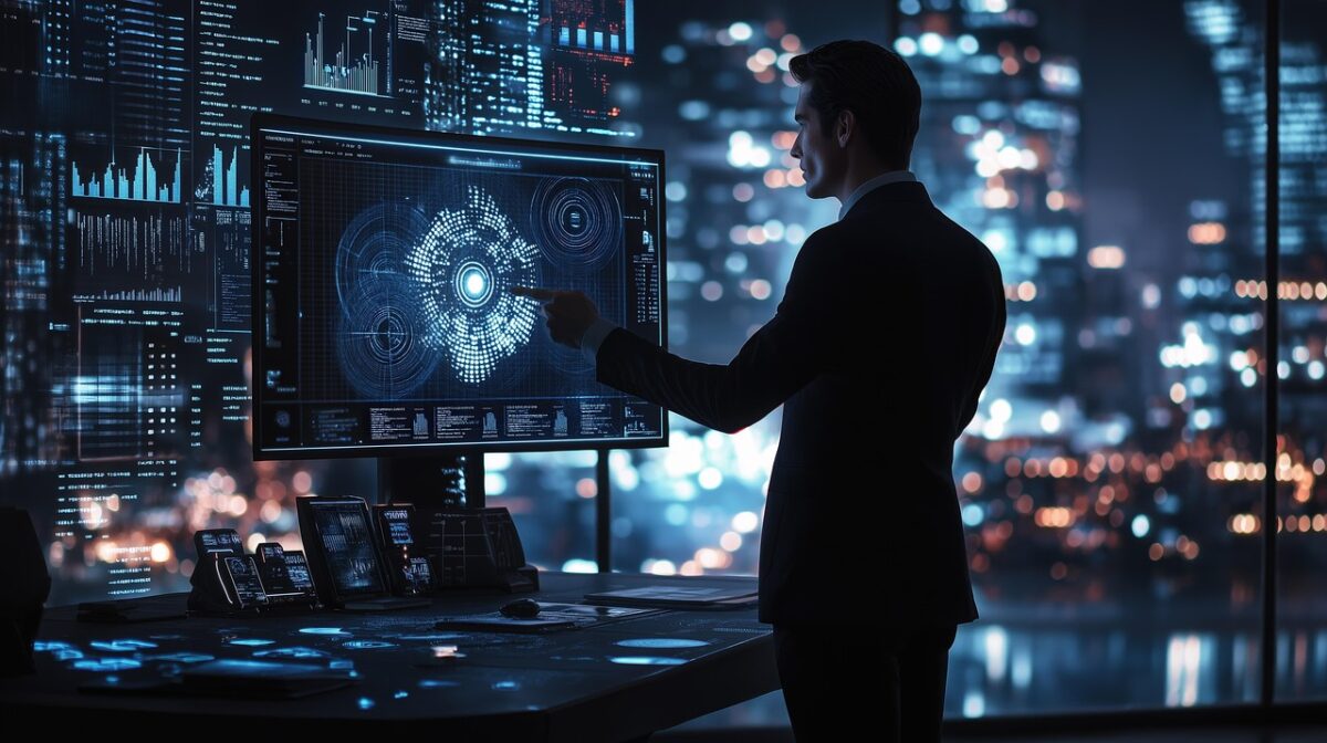 KI-generert bilde av mann i et teknologisk landskap | Pixabay